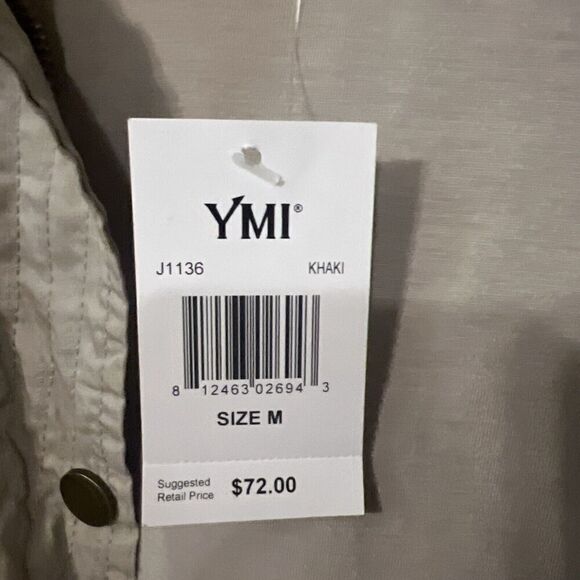 New YMI Zip Off Hood Windbreaker M Jacket Pockets Lined Khaki Tan NWT‎ Women - Picture 4 of 10
